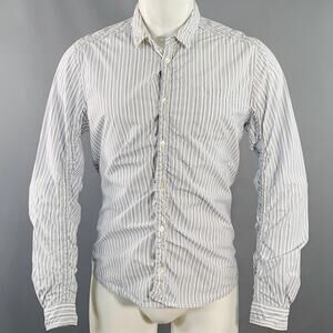 UNDERCOVER SS17 Size M White Stripe Cotton Ruched One Pocket Long Sleeve Shirt